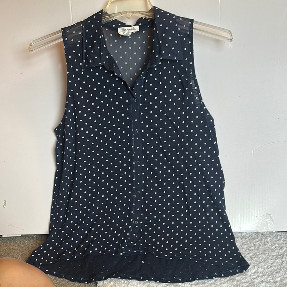 Aeropostale Blue Sleeveless Notched Collar Blouse